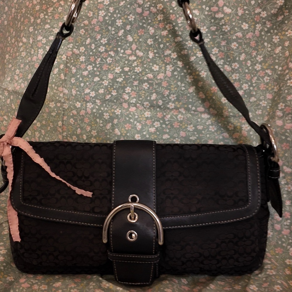 Black Coach buckle shoulder bag